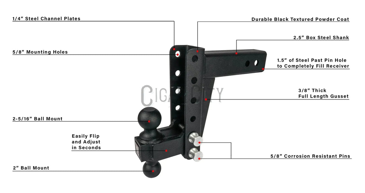 2.5" Medium Duty 6" Drop/Rise Hitch — Bulletproof Hitches Cigarcity Softwash