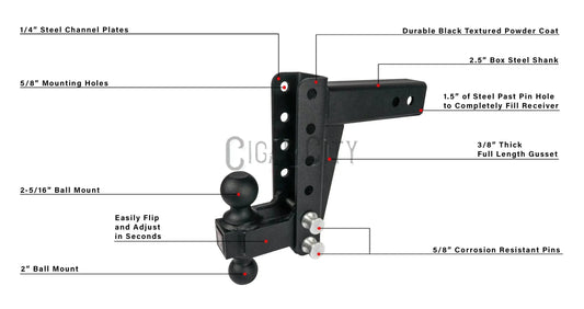 2.5" Medium Duty 6" Drop/Rise Hitch — Bulletproof Hitches Cigarcity Softwash