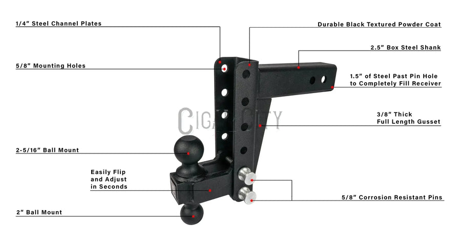 2.5" Medium Duty 6" Drop/Rise Hitch — Bulletproof Hitches Cigarcity Softwash