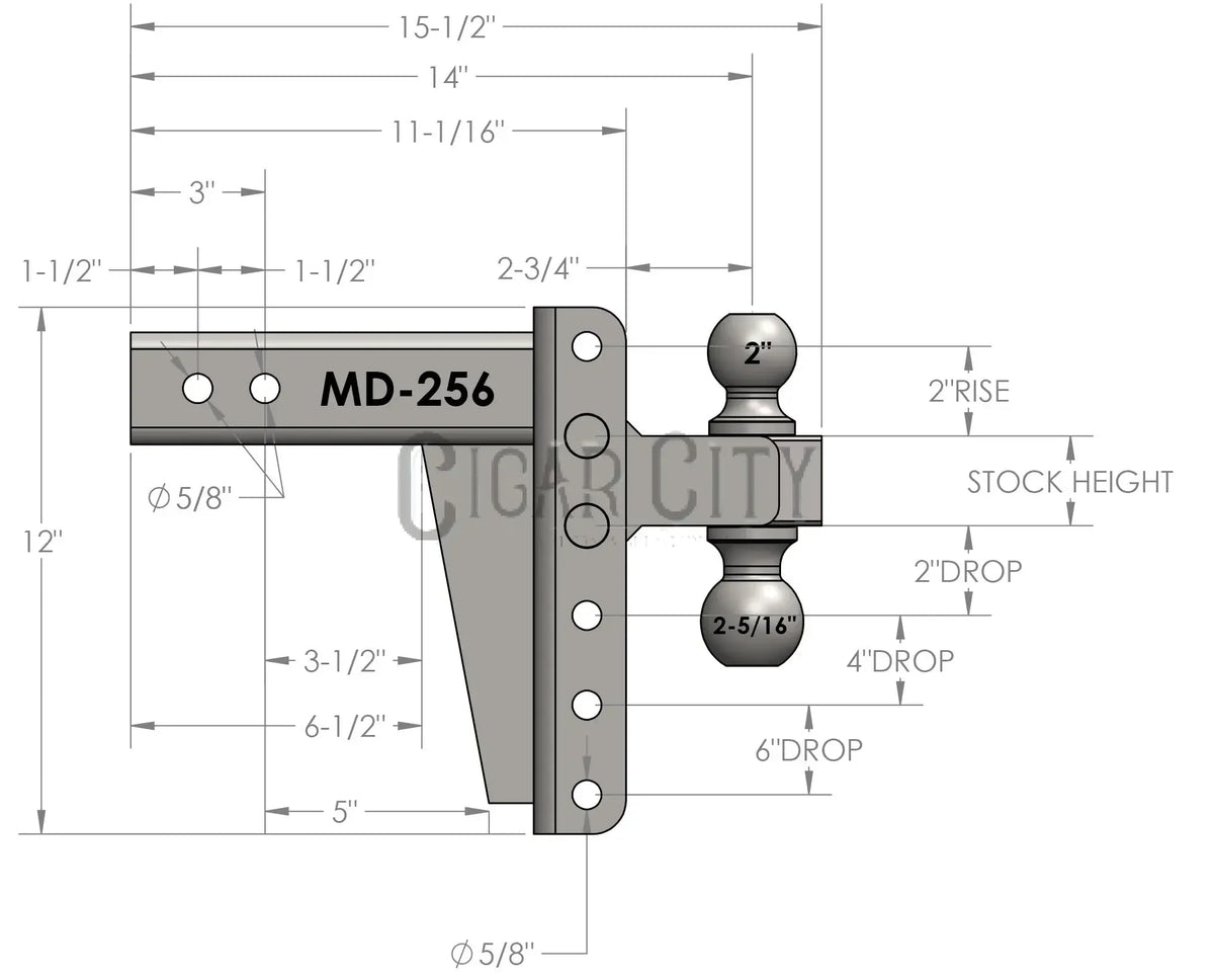 2.5" Medium Duty 6" Drop/Rise Hitch — Bulletproof Hitches Cigarcity Softwash