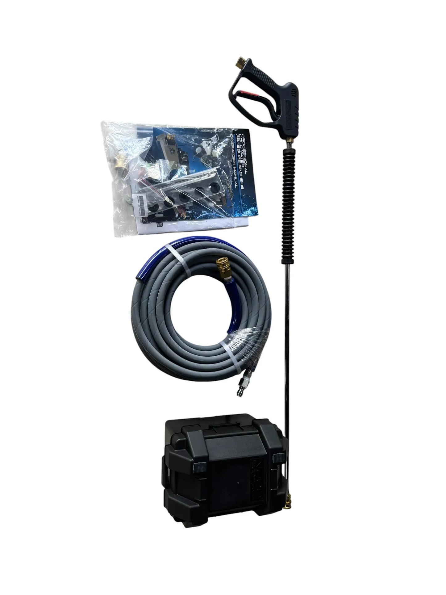 Professional softwash equipment kit with pressure washer gun, hose, and accessories for exterior cleaning