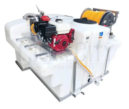 400 Gallon SpaceSaver Skid w/ 10 gpm Pump & Electric Reel w/ 400' 3/8" ID Hose  Cigarcity Softwash.