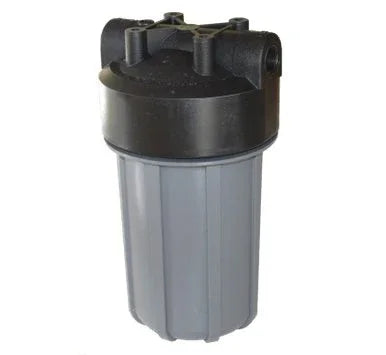 Black and gray softwash filter housing for pressure washing equipment