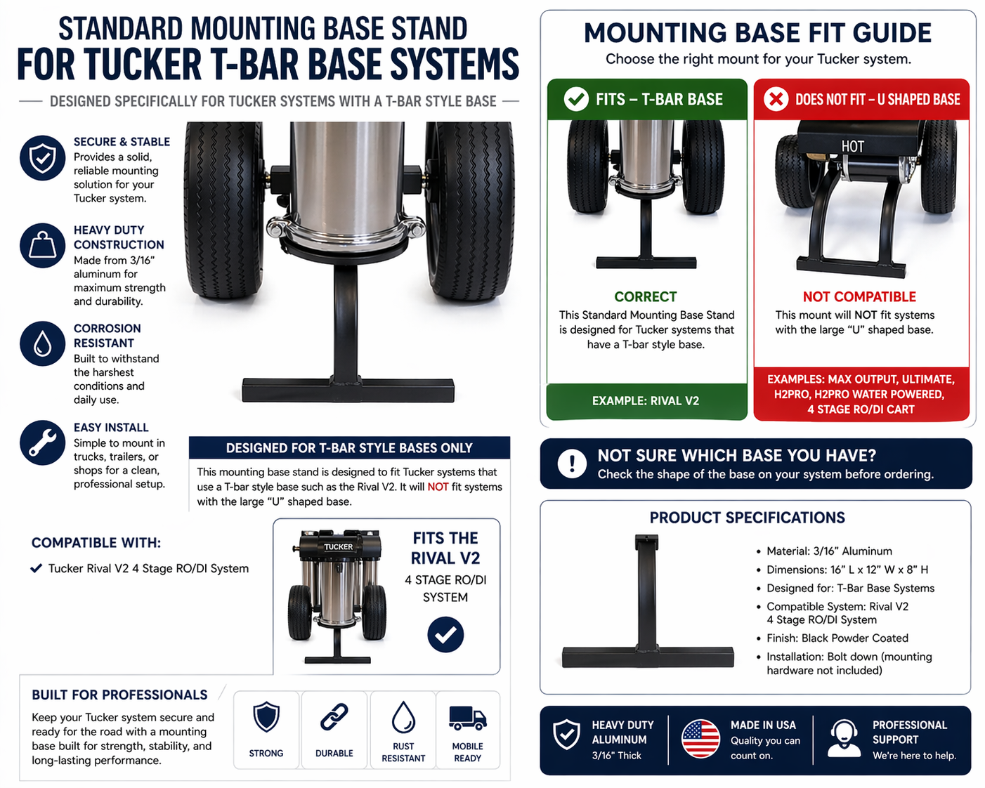 T-Bar Mounting Base Stand for Tucker Water Fed Pole Systems – Heavy Duty Aluminum 19" x 20" x 8"