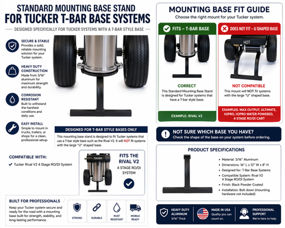 T-Bar Mounting Base Stand for Tucker Water Fed Pole Systems – Heavy Duty Aluminum 19" x 20" x 8"