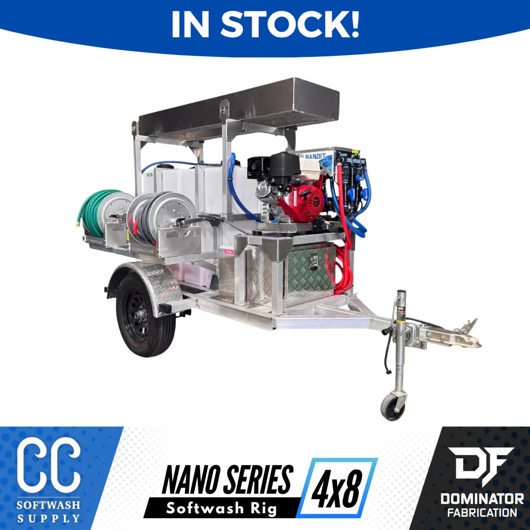 Nano Series 4x8 Softwash Rig with Honda engine, hose reels, and tank setup for professional cleaning