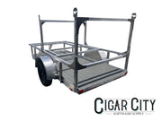 Aluminum softwash trailer frame with dual axles and tank mounts for pressure washing equipment