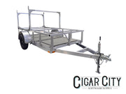 Aluminum softwash equipment trailer with frame and hitch for cleaning business transport