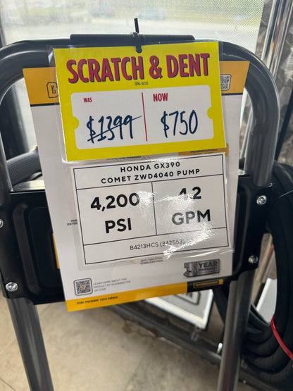 BE Scratch & Dent Honda GX390 w/ Comet ZWD4040 Pump 4,200 PSI 4.2 GPM Pressure Washer - B4213HCS (342553)
