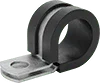 Black rubber hose clamp with metal bracket for softwash equipment