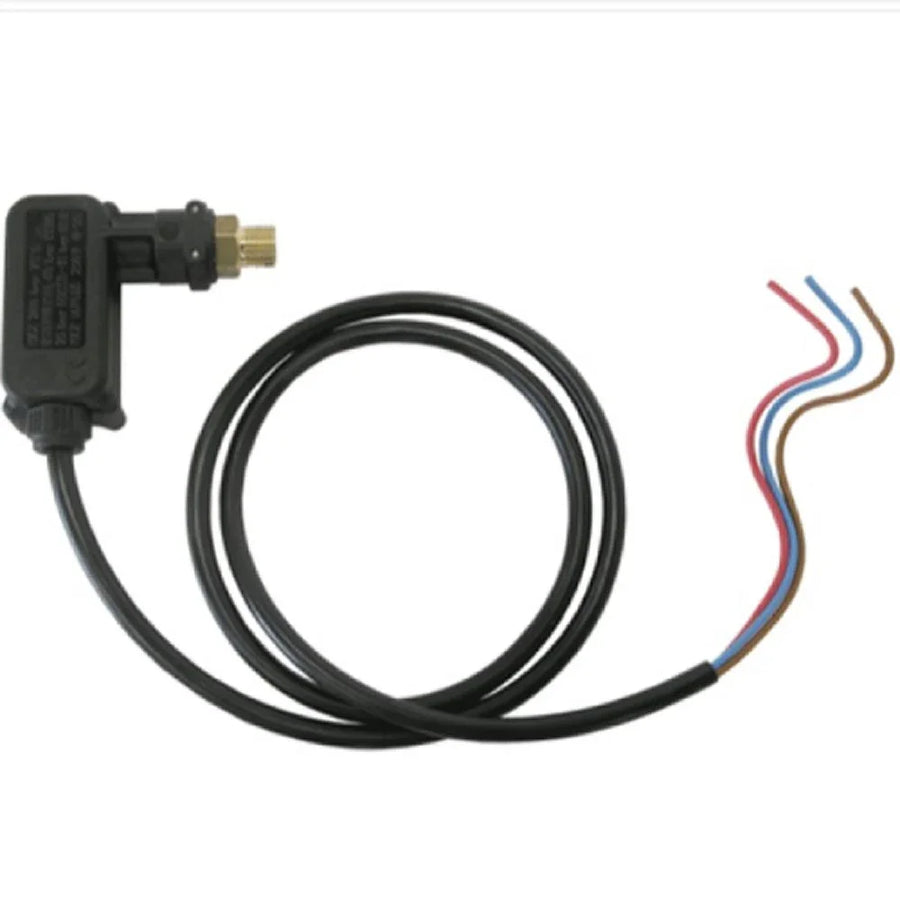 Softwash equipment pressure switch with coiled black cable and color-coded wires for cleaning systems
