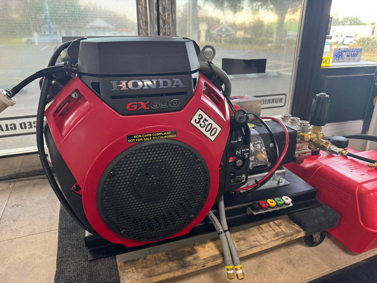 Honda GX690 softwash pressure washer with 3500 PSI, ideal for professional cleaning equipment