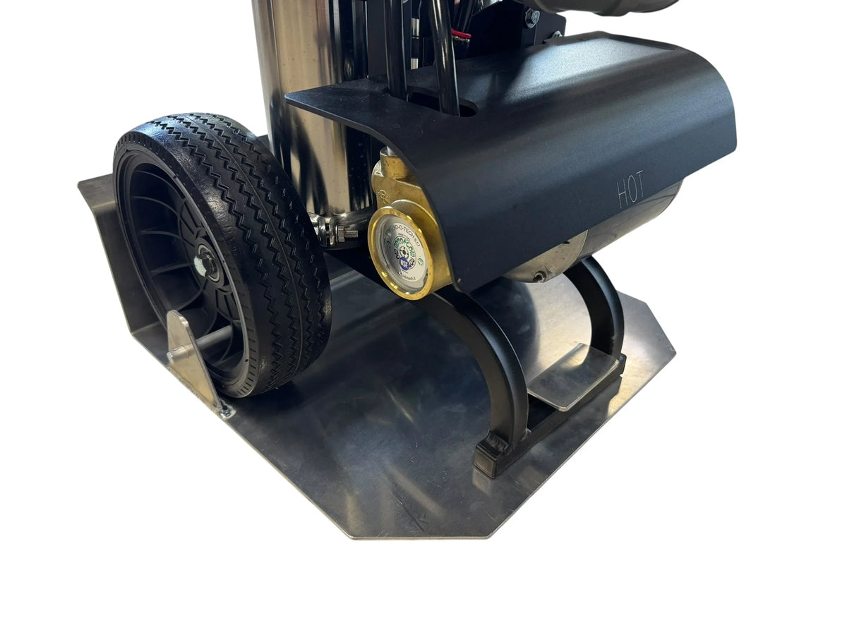 Mobile softwash equipment with durable wheel and hot water system for professional cleaning