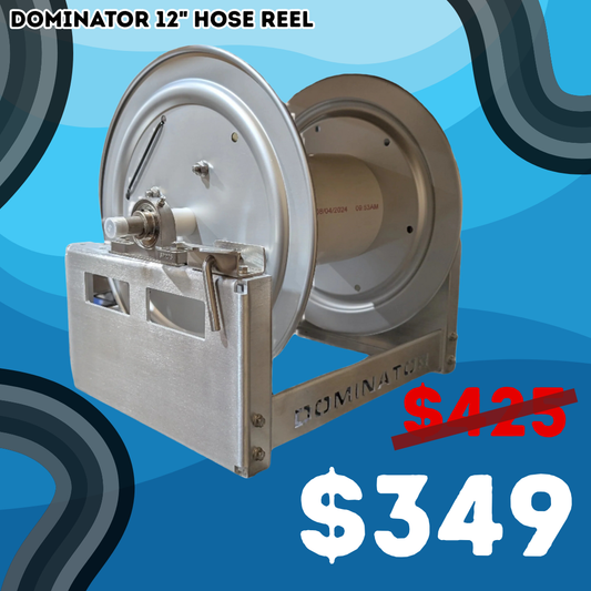 12″ Dominator Manual Hose Reel – 1/2″ Stainless Manifold – Cigar City Softwash Reel
