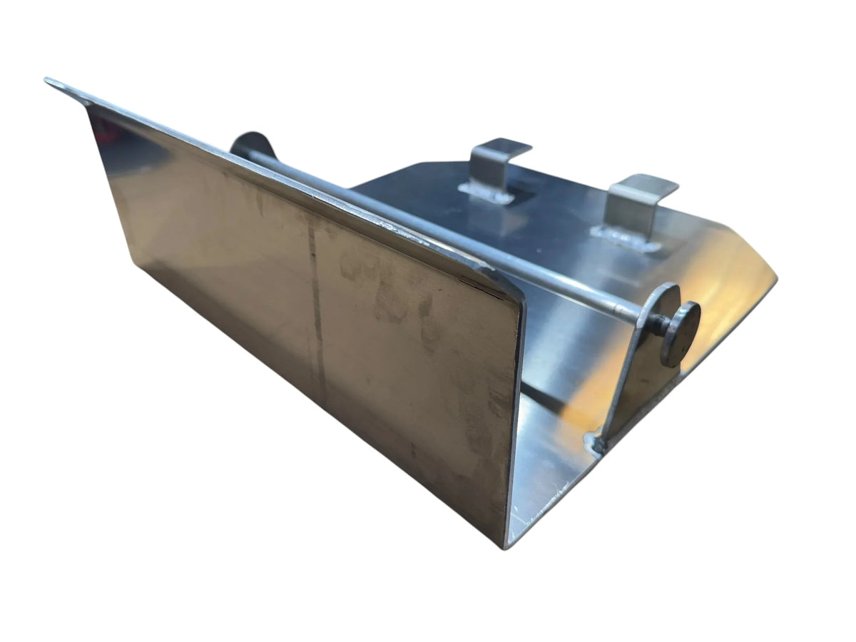 Stainless steel softwash equipment component with mounting brackets and hinge mechanism
