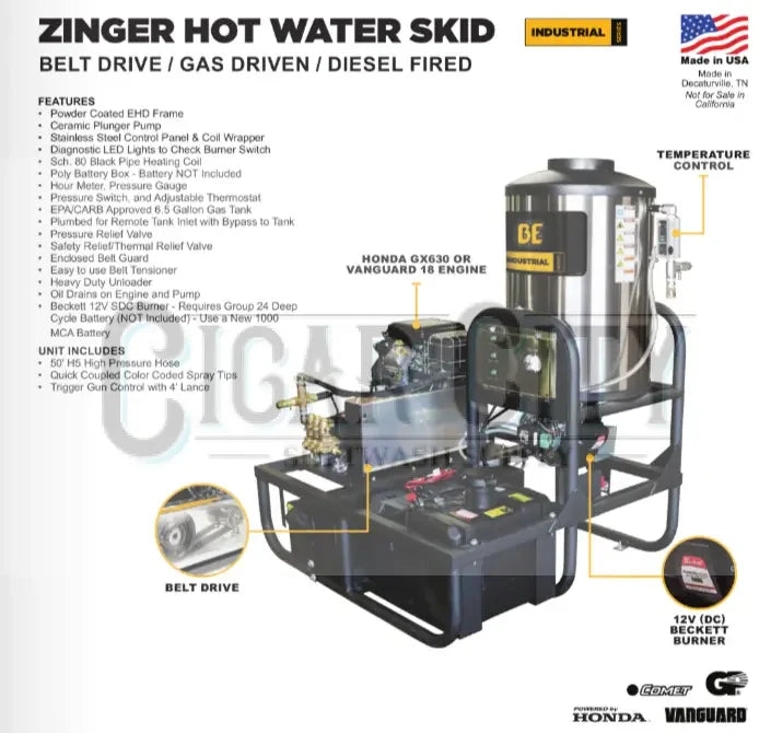 BE 5.2GPM@3500psi Hot Super Skid Pressure Washer - Vanguard BE