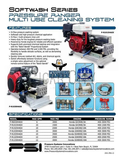Bandit Pressure Ranger 6 GPM @ 3000 PSI with Proportioner & Remote – Honda GX390 - P-R6030HASX Pressure Systems Innovations