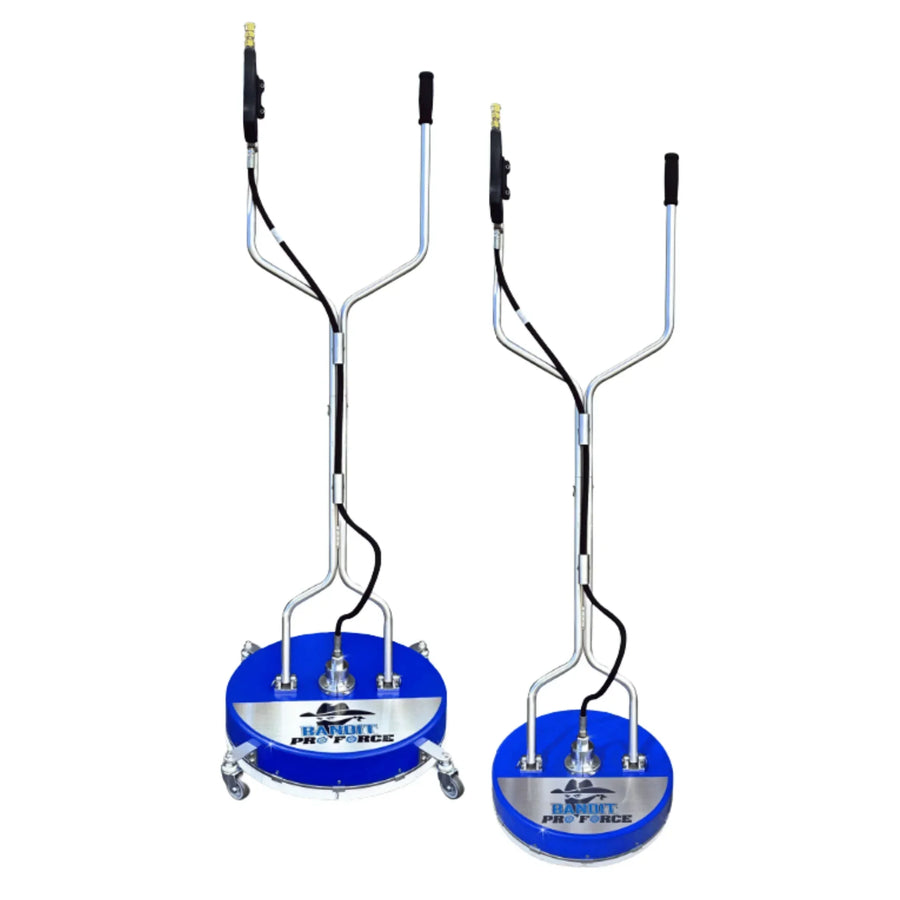 Bandit Pro Force softwash surface cleaners with wheeled bases and spray wands for pressure washing