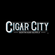 Cigar City Softwash Supply logo with white and blue text on black background