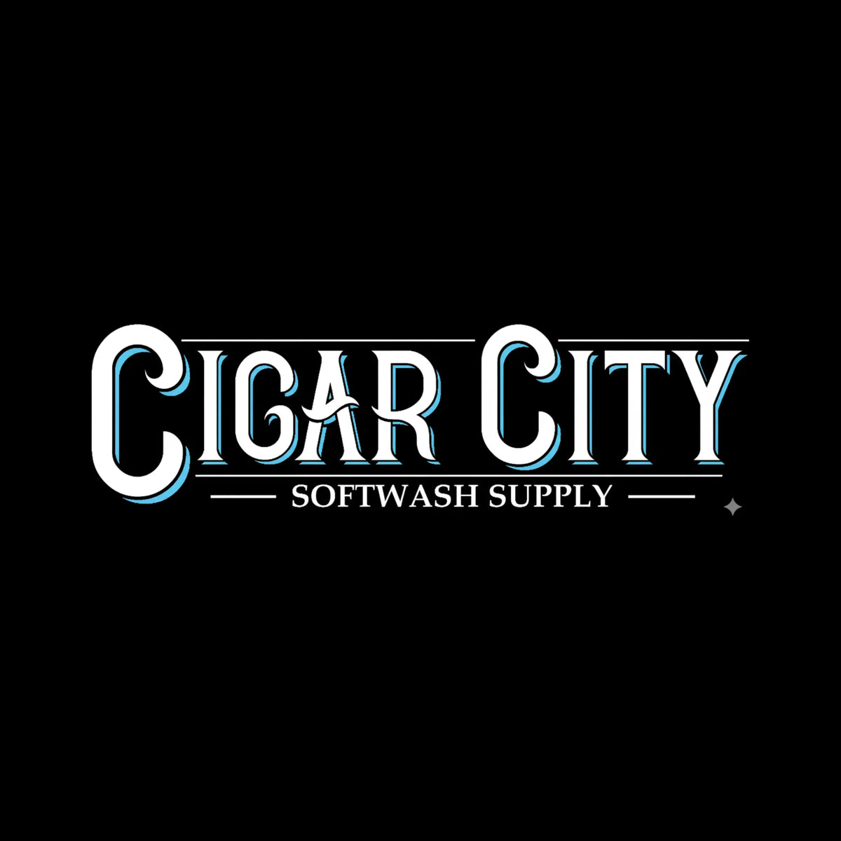 Cigar City Softwash Supply logo with white and blue text on black background