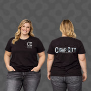 Black Cigar City Softwash Supply t-shirt front and back view, featuring CC logo and brand name design.