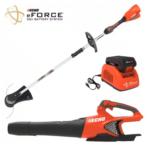 ECHO eFORCE 56V Cordless Battery 16 in. String Trimmer and 151 MPH 526 CFM Blower Combo Kit w/ 2.5Ah Battery & Charger 2-Tool DCPBVRVS1B