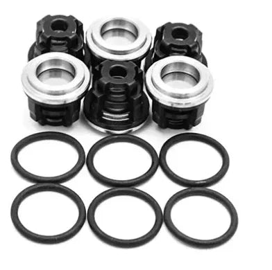 Softwash pump repair kit with black and silver components and O-rings for equipment maintenance