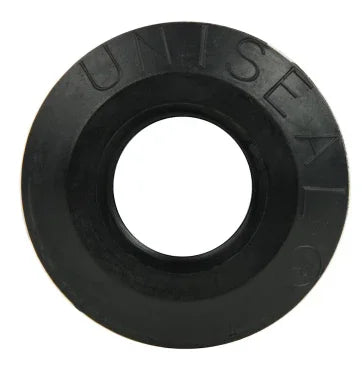 Black Uniseal rubber grommet for softwash equipment plumbing connections