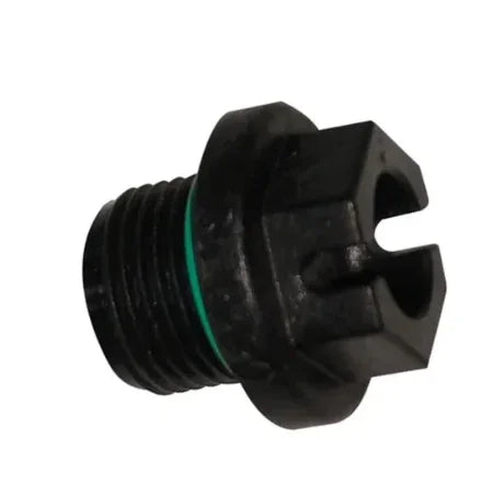 Black softwash nozzle with green O-ring, threaded for pressure washer attachment
