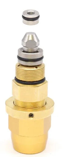 Brass softwash nozzle with adjustable tip and O-ring seals for pressure washing systems