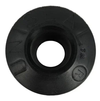 Black Uniseal rubber grommet for softwash equipment plumbing fittings