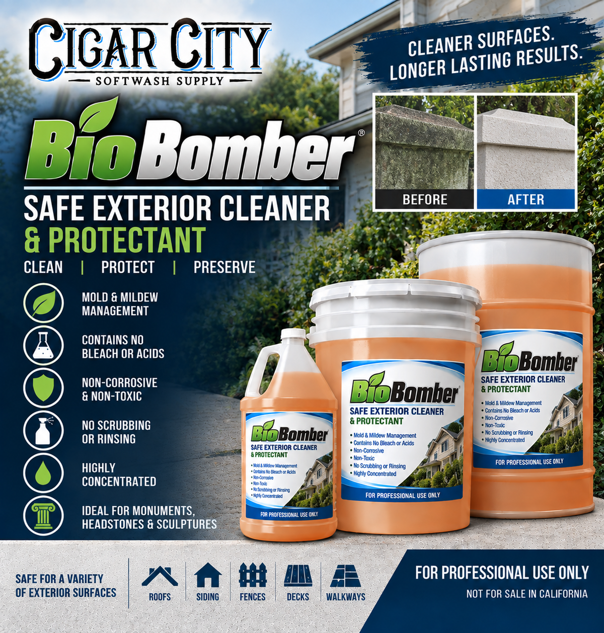 Bio Bomber | Safe Exterior Cleaner and Protectant Multi-Surface Eco-Friendly Wash Solution