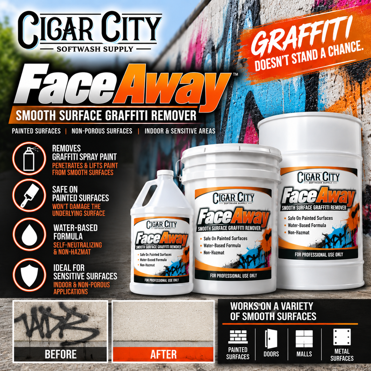Face Away | Smooth Surface Graffiti Remover – Water-Based Graffiti & Spray Paint Remover