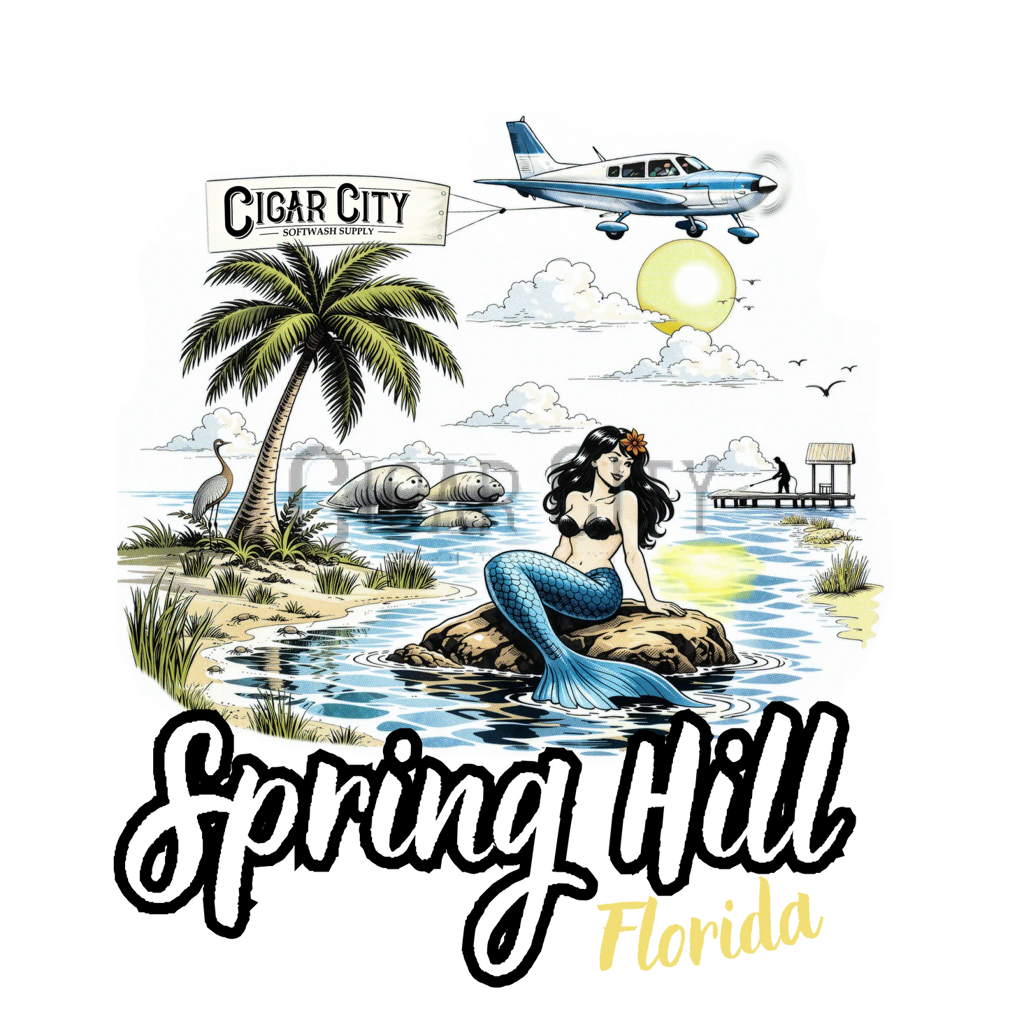 Cigar City Softwash Supply T-Shirt – Spring Hill Mermaid – Black Cigarcity Softwash
