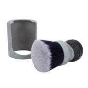 Softwash cleaning brush with gray and black bristles and protective cover