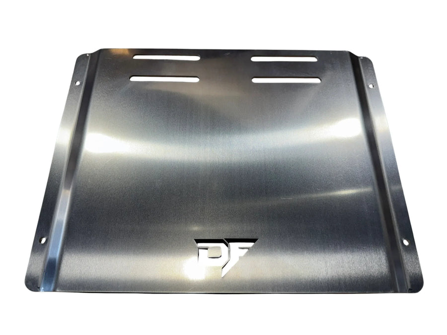 Stainless steel softwash equipment panel with DF logo, durable metal construction for cleaning systems
