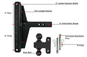 Heavy-duty dual ball hitch with 2" solid steel shank, corrosion-resistant pins, and R-clips for secure towing.
