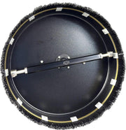 Black circular softwash brush with bristles and central handle for professional cleaning equipment