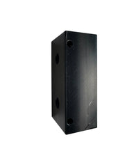 Black rectangular softwash equipment component with mounting holes for pressure washing systems