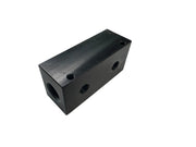 Black softwash equipment manifold with threaded ports for pressure washer systems