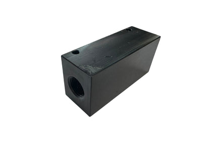 2-Port Downstream Injector Manifold Block – Black Polypropylene – Chemical-Resistant