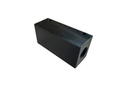 Black rectangular softwash equipment component with mounting holes and hose port
