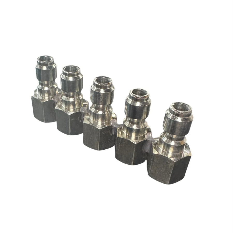 Five stainless steel quick connect fittings for softwash equipment, durable and precision-made