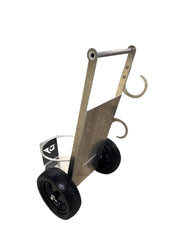 Stainless steel softwash cart with dual wheels and hose hooks for professional cleaning equipment