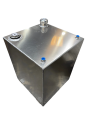 Stainless steel softwash tank with blue fittings and pressure gauge for professional cleaning equipment