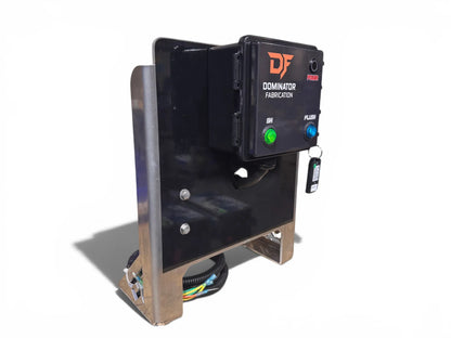 Dominator Fabrication softwash control panel with SH and FLUSH buttons, power switch, and key fob for professional cleaning equipment
