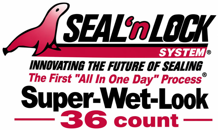 Seal'n Lock System logo with seal mascot, promoting Super-Wet-Look 36 count for sealing solutions
