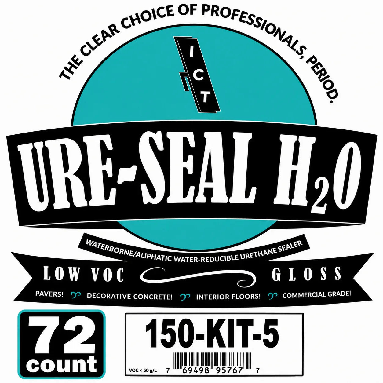 URE-SEAL H2O waterborne urethane sealer for pavers, concrete, floors – low VOC gloss finish, 72-count kit