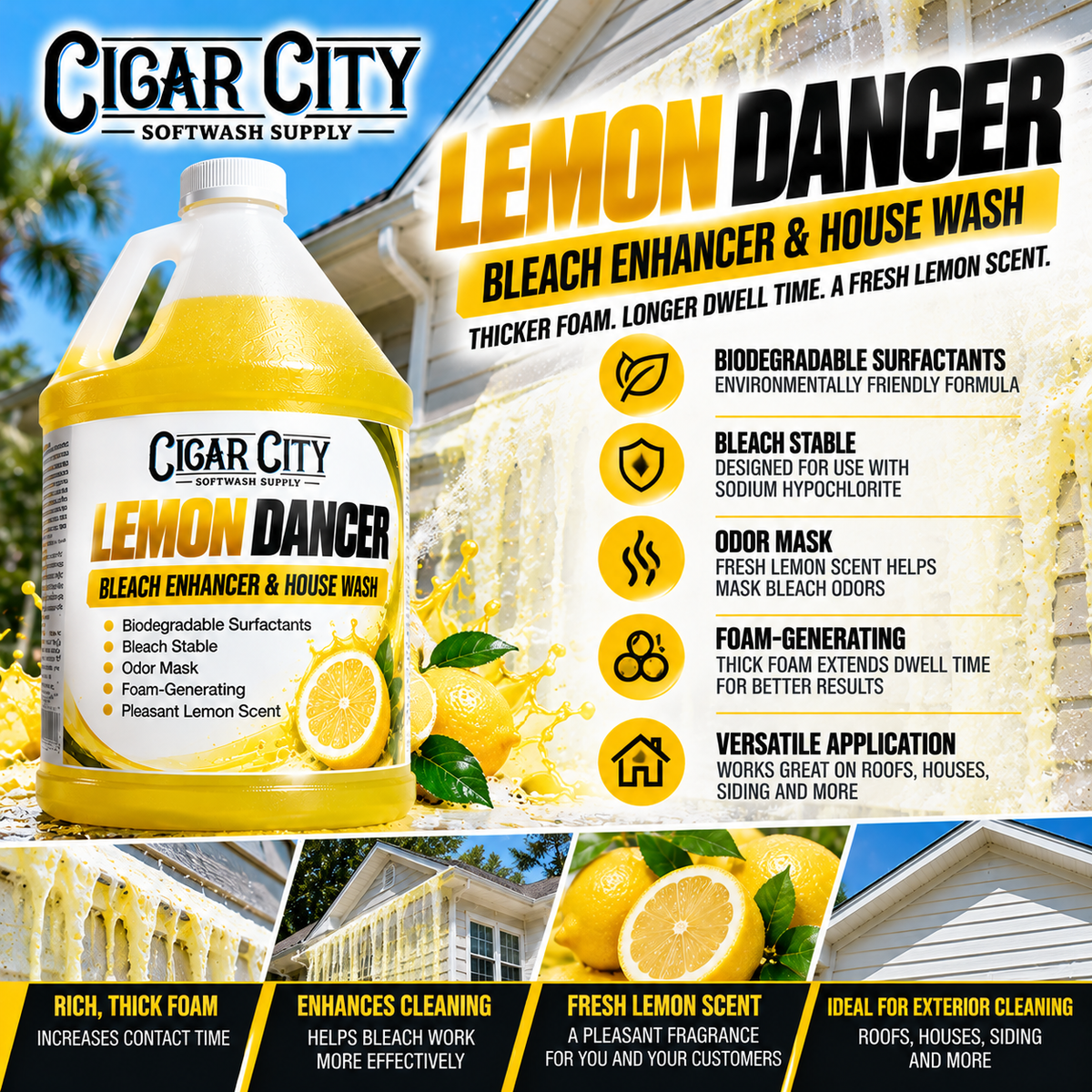 Lemon Dancer | Lemon Scented Softwash Surfactant, Bleach Enhancer & Foaming House Wash