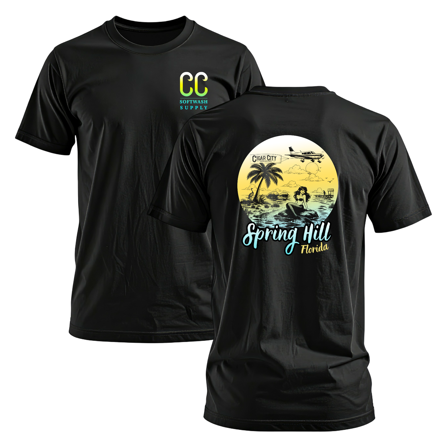 Cigar City Softwash Supply T-Shirt – Spring Hill Mermaids & Manatees – Black